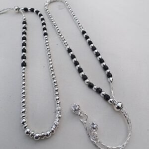 Classic Black Bead Silver Anklet 