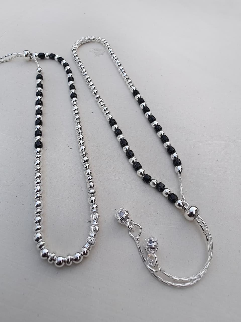 Classic Black Bead Silver Anklet
